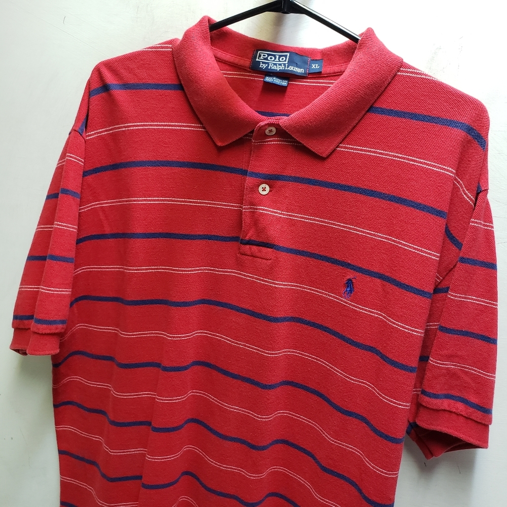 POLO Ralph Lauren mens/unisex XL red striped polo shirt preppy style